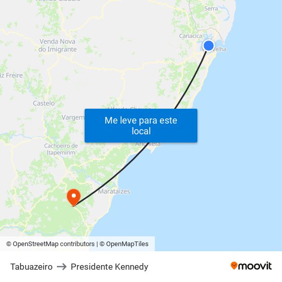 Tabuazeiro to Presidente Kennedy map