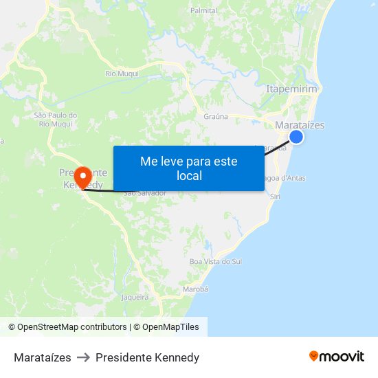 Marataízes to Presidente Kennedy map