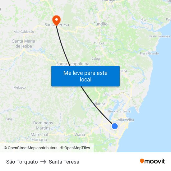 São Torquato to Santa Teresa map