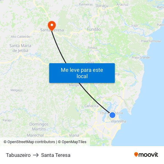Tabuazeiro to Santa Teresa map