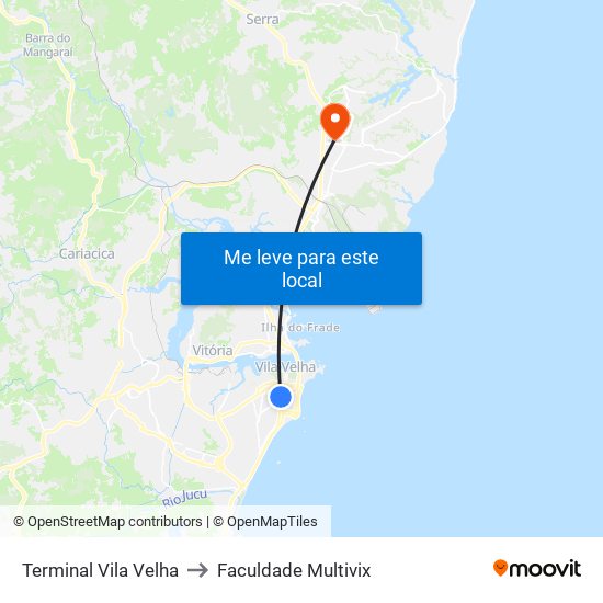 Terminal Vila Velha to Faculdade Multivix map