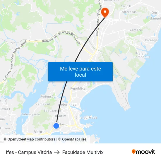 Ifes -  Campus Vitória to Faculdade Multivix map