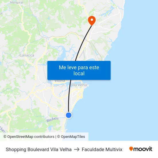 Shopping Boulevard Vila Velha to Faculdade Multivix map