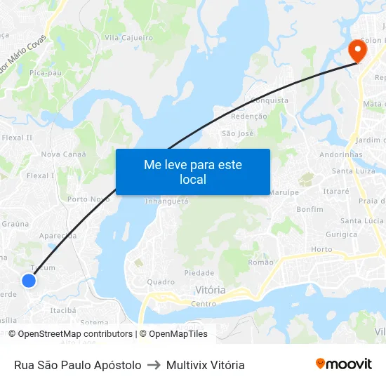 Rua São Paulo Apóstolo to Multivix Vitória map