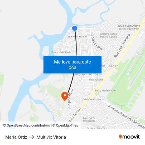 Maria Ortiz to Multivix Vitória map