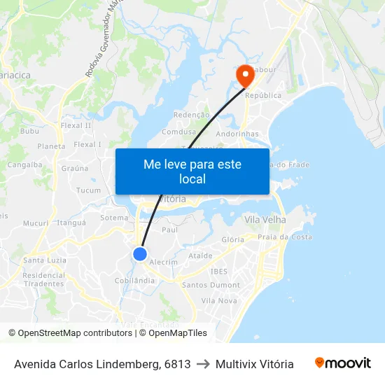 Avenida Carlos Lindemberg, 6813 to Multivix Vitória map