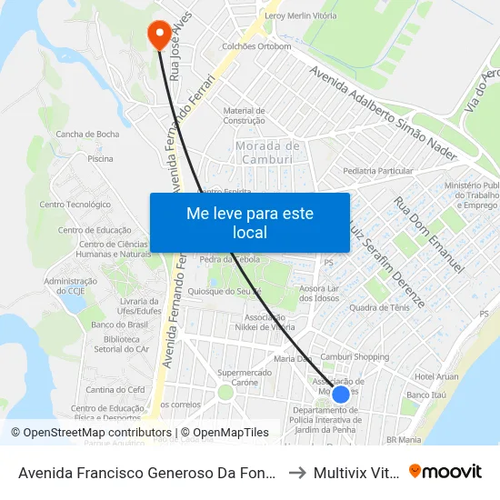 Avenida Francisco Generoso Da Fonseca, 2b to Multivix Vitória map