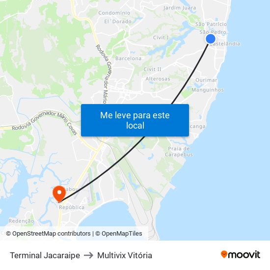 Terminal Jacaraipe to Multivix Vitória map