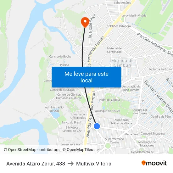 Avenida Alziro Zarur, 438 to Multivix Vitória map