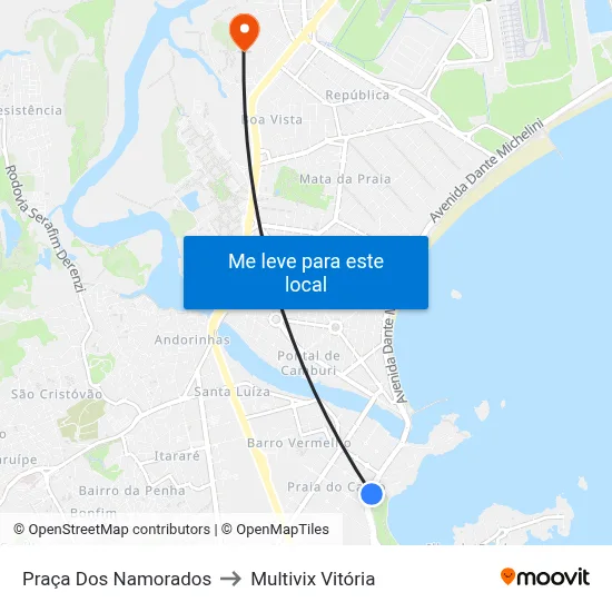 Praça Dos Namorados to Multivix Vitória map