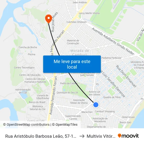 Rua Aristóbulo Barbosa Leão, 57-109 to Multivix Vitória map