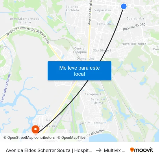 Avenida Eldes Scherrer Souza | Hospital Metropolitano to Multivix Vitória map