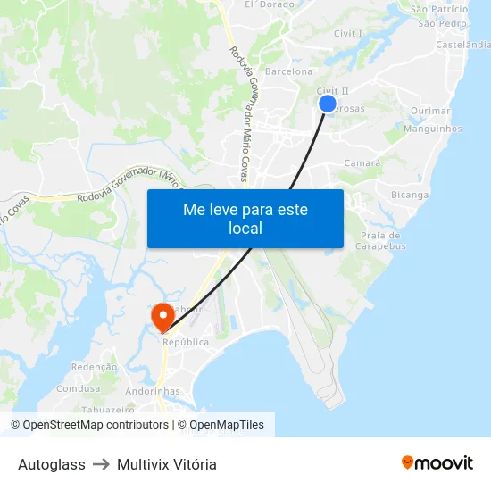 Autoglass to Multivix Vitória map
