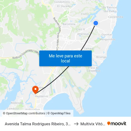 Avenida Talma Rodrigues Ribeiro, 3176b to Multivix Vitória map