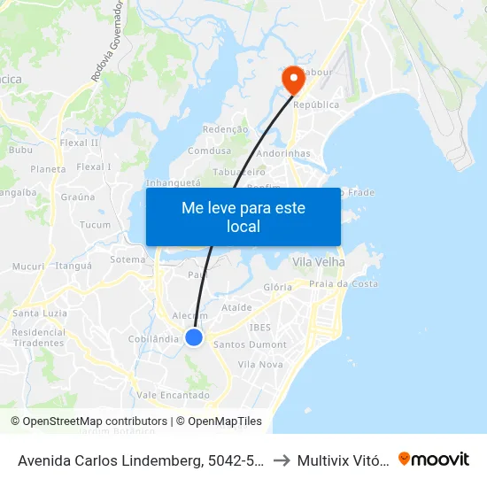 Avenida Carlos Lindemberg, 5042-5060 to Multivix Vitória map