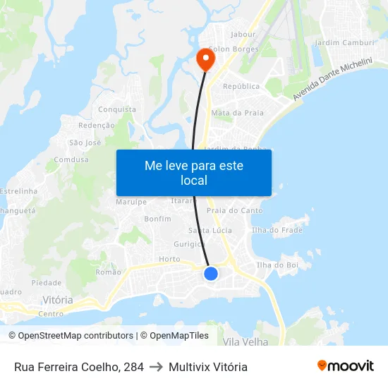 Rua Ferreira Coelho, 284 to Multivix Vitória map