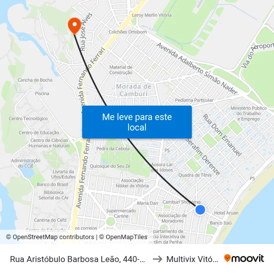 Rua Aristóbulo Barbosa Leão, 440-470 to Multivix Vitória map