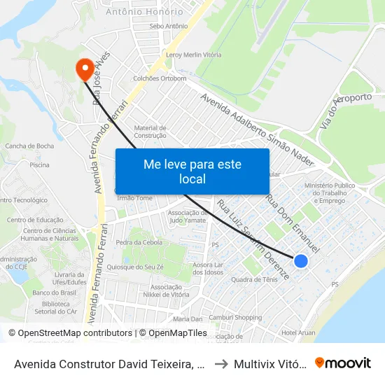 Avenida Construtor David Teixeira, 219 to Multivix Vitória map