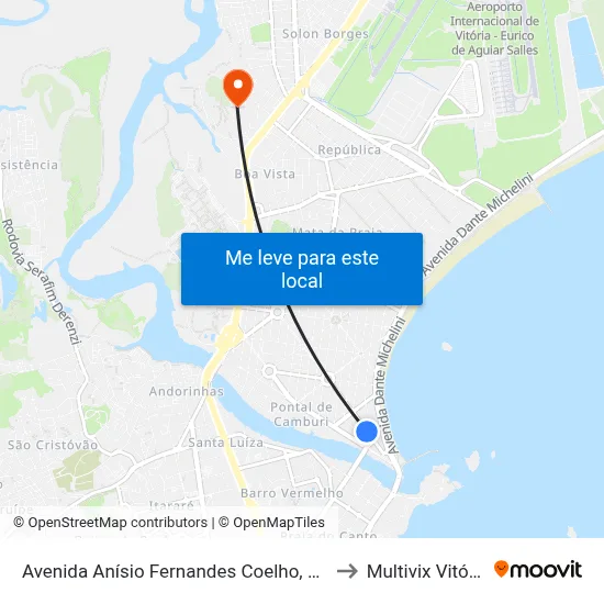 Avenida Anísio Fernandes Coelho, 275 to Multivix Vitória map