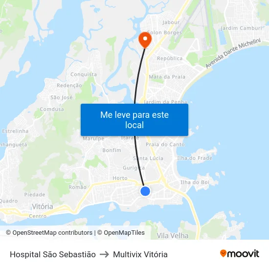 Hospital São Sebastião to Multivix Vitória map