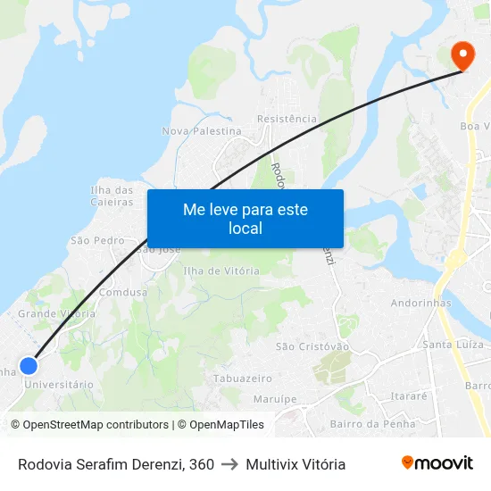 Rodovia Serafim Derenzi, 360 to Multivix Vitória map