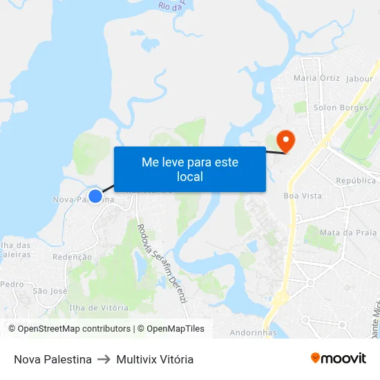 Nova Palestina to Multivix Vitória map