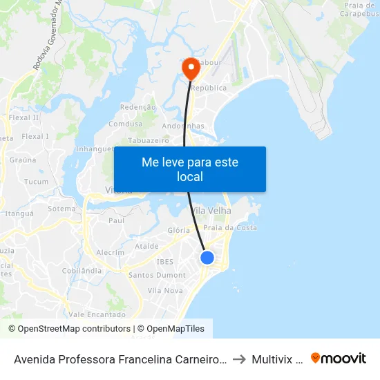 Avenida Professora Francelina Carneiro Setúbal, 1671-1999 to Multivix Vitória map
