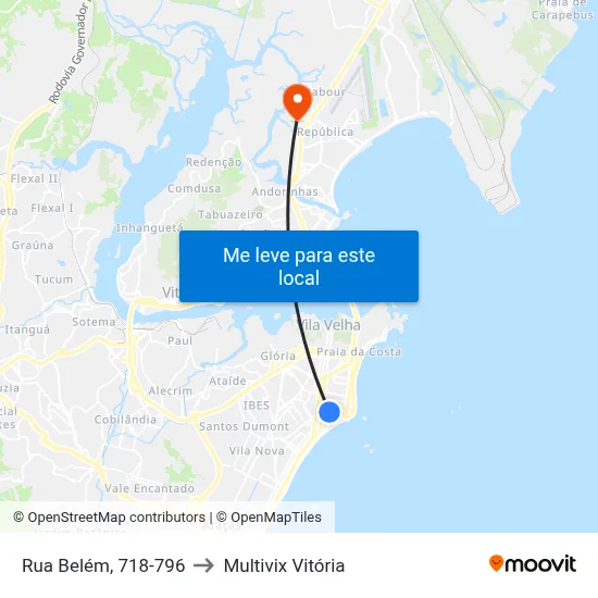 Rua Belém, 718-796 to Multivix Vitória map