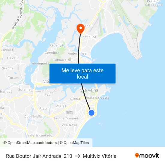 Rua Doutor Jaír Andrade, 210 to Multivix Vitória map