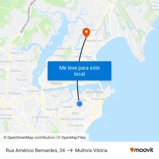 Rua Américo Bernardes, 34 to Multivix Vitória map