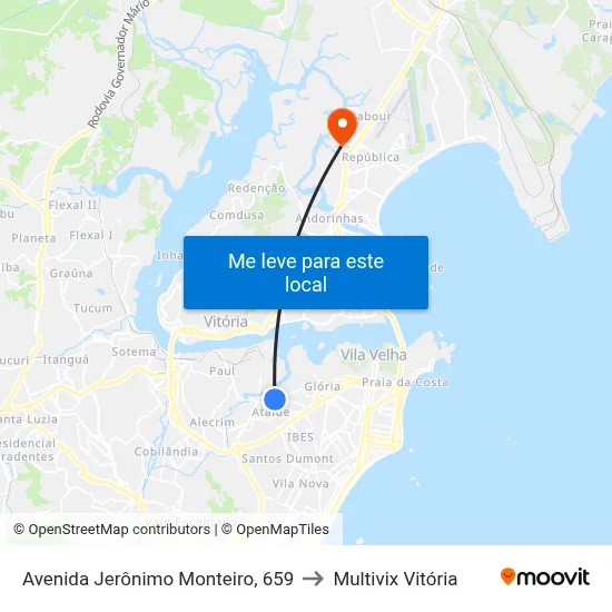 Avenida Jerônimo Monteiro, 659 to Multivix Vitória map