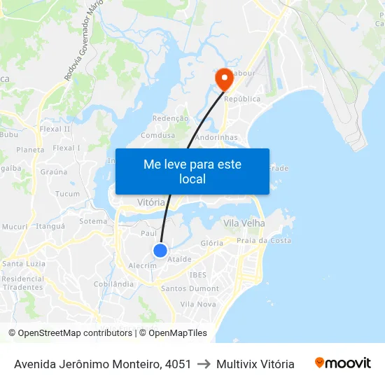 Avenida Jerônimo Monteiro, 4051 to Multivix Vitória map