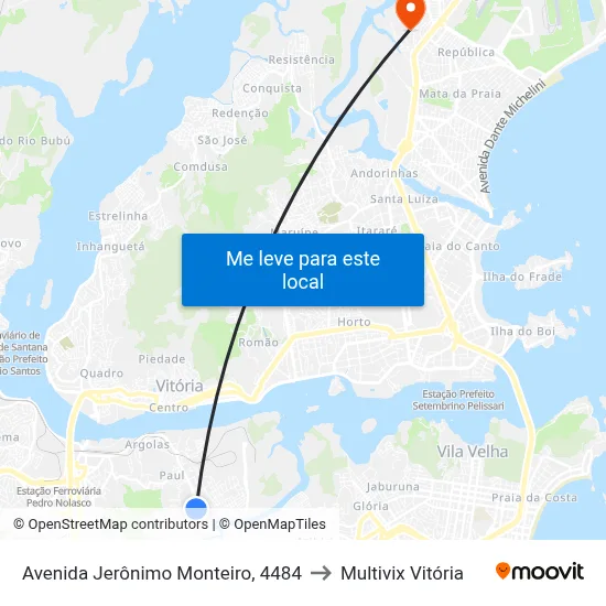 Avenida Jerônimo Monteiro, 4484 to Multivix Vitória map