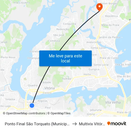 Ponto Final São Torquato (Municipal) to Multivix Vitória map