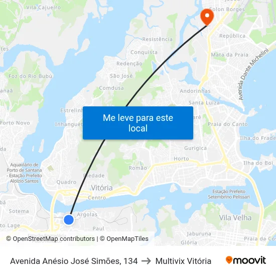 Avenida Anésio José Simões, 134 to Multivix Vitória map