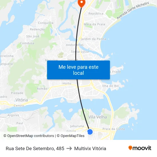 Rua Sete De Setembro, 485 to Multivix Vitória map