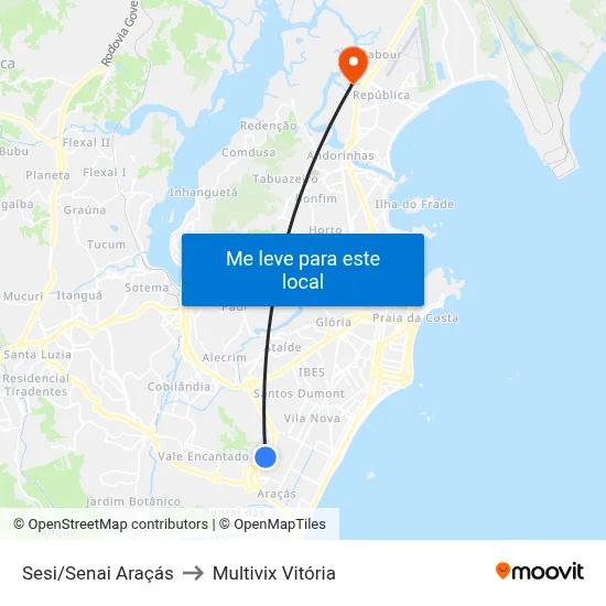 Sesi/Senai Araçás to Multivix Vitória map