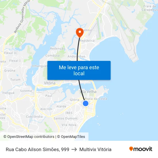 Rua Cabo Ailson Simões, 999 to Multivix Vitória map