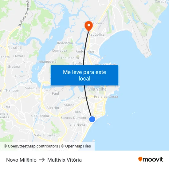 Novo Milênio to Multivix Vitória map