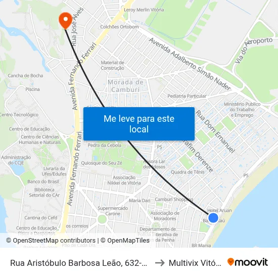 Rua Aristóbulo Barbosa Leão, 632-666 to Multivix Vitória map