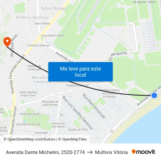 Avenida Dante Michelini, 2520-2774 to Multivix Vitória map