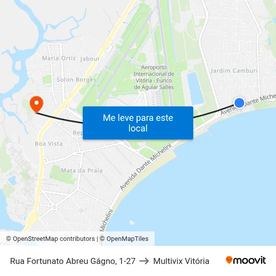 Rua Fortunato Abreu Gágno, 1-27 to Multivix Vitória map
