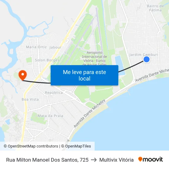 Rua Milton Manoel Dos Santos, 725 to Multivix Vitória map