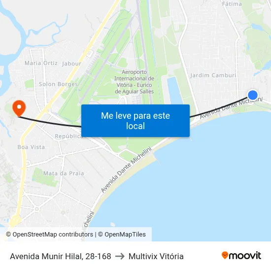 Avenida Munir Hilal, 28-168 to Multivix Vitória map