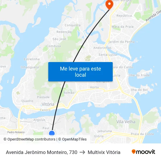 Avenida Jerônimo Monteiro, 730 to Multivix Vitória map