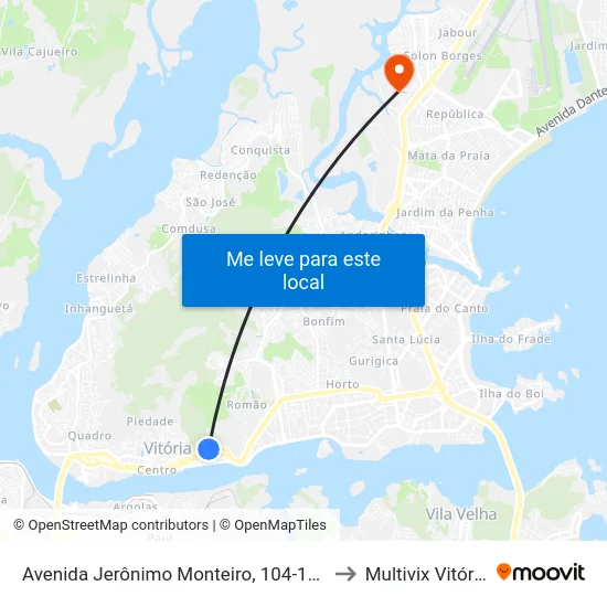 Avenida Jerônimo Monteiro, 104-160 to Multivix Vitória map