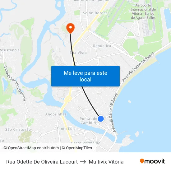 Rua Odette De Oliveira Lacourt to Multivix Vitória map