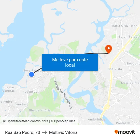 Rua São Pedro, 70 to Multivix Vitória map