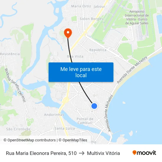 Rua Maria Eleonora Pereira, 510 to Multivix Vitória map