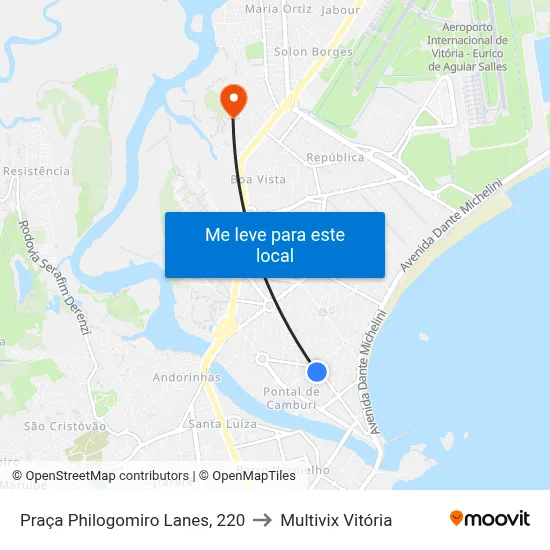 Praça Philogomiro Lanes, 220 to Multivix Vitória map